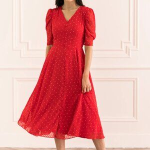 Rachel Parcell Chiffon A-Line Dress Red Chinoise Dot, M